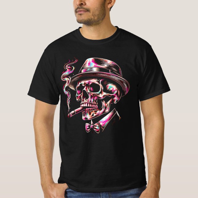 Colourful Skull Cigar Art T-Shirt (Front)