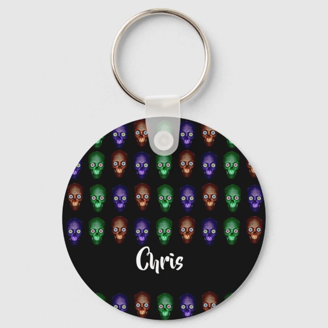 Colourful skull heads key ring (Front)