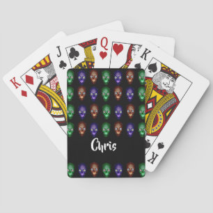 Colourful skull heads playing cards