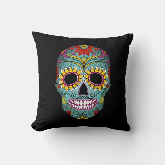 Colourful Skull Skeleton Throw Pillow (Front)