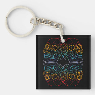 Colourful Skull Sketch Key Ring