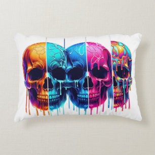 Colourful Skull Symphony: A Neon Halloween Fantasy Decorative Cushion