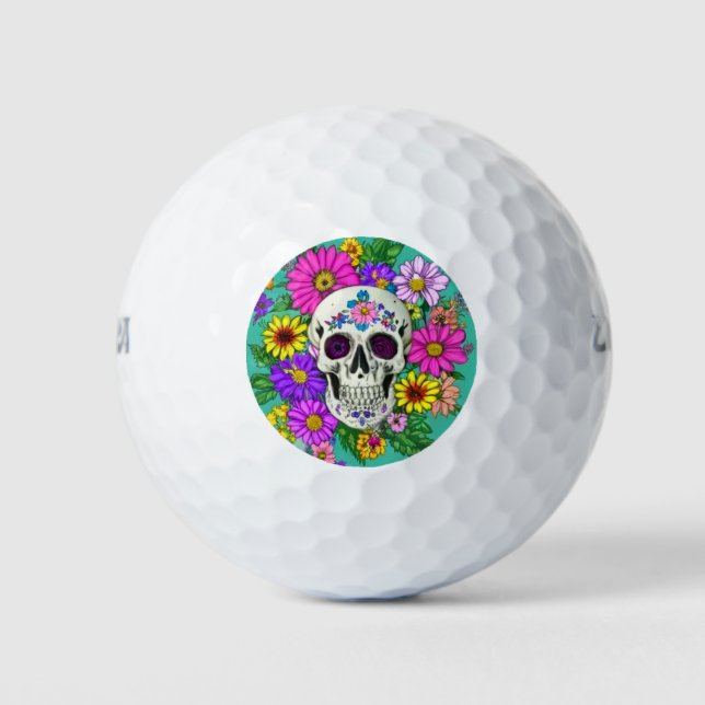 colourful skull with flowers  golf balls (Front)
