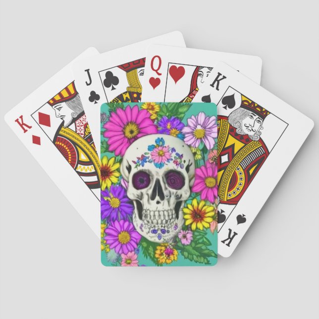 colourful skull with flowers  playing cards (Back)