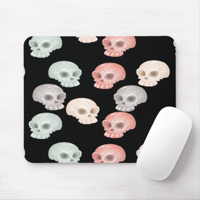 colourful skulls on black mouse pad (With Mouse)