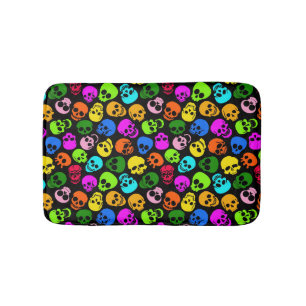 Colourful Skulls pattern in black Bath Mat