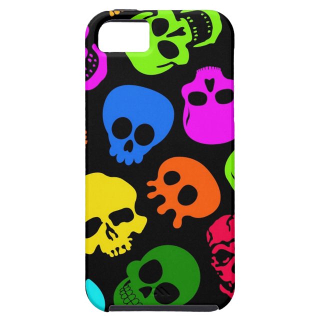 Colourful Skulls pattern in black Case-Mate iPhone Case (Back)