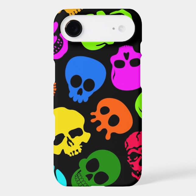 Colourful Skulls pattern in black Case-Mate iPhone Case (Back)