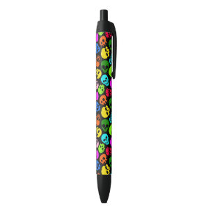 Colourful Skulls pattern in black Ink Pen