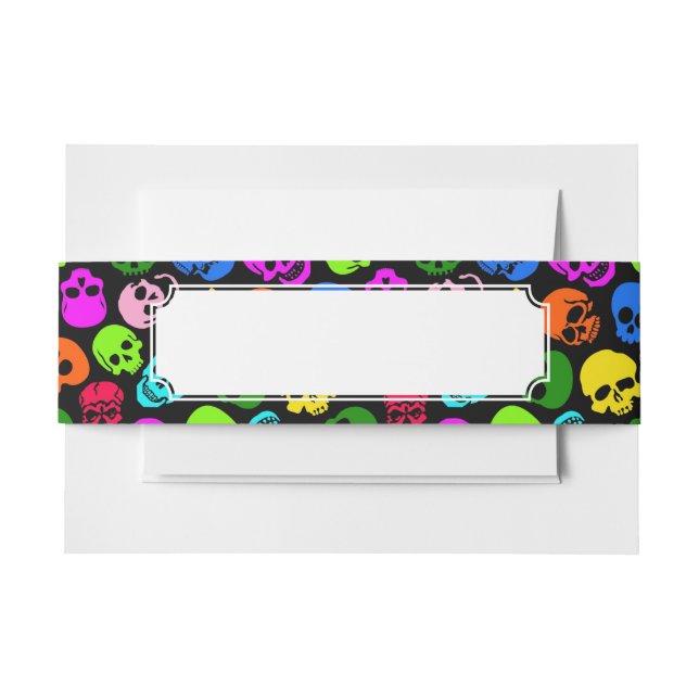 Colourful Skulls pattern in black Invitation Belly Band (Front Example)