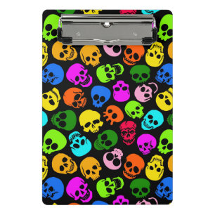 Colourful Skulls pattern in black Mini Clipboard