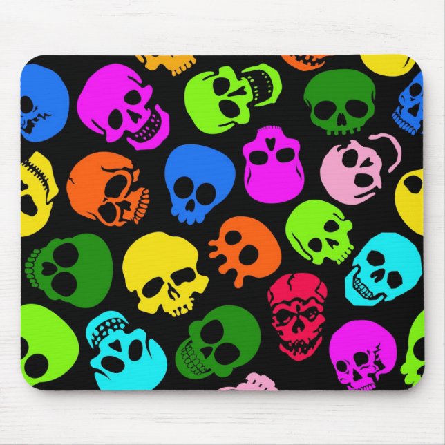 Colourful Skulls pattern in black Mouse Pad (Front)