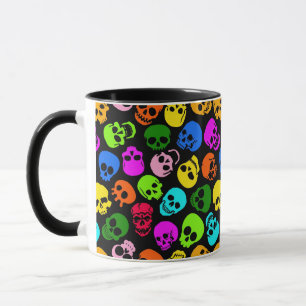 Colourful Skulls pattern in black Mug