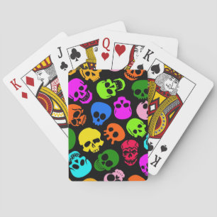 Colourful Skulls pattern in black Playing Cards