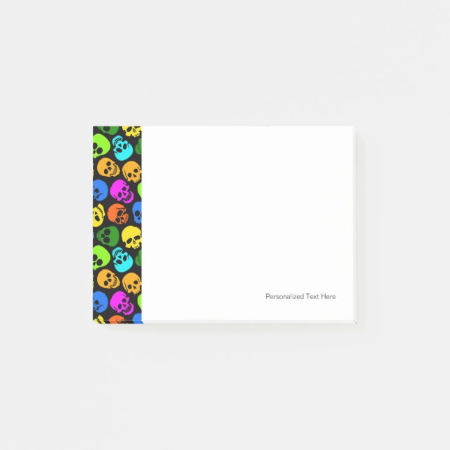 Colourful Skulls pattern in black Post-it Notes (Front)