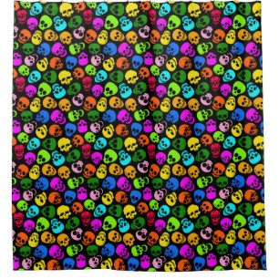 Colourful Skulls pattern in black Shower Curtain