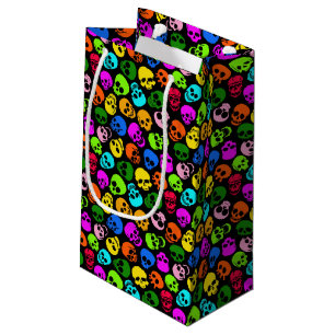 Colourful Skulls pattern in black Small Gift Bag