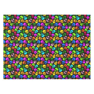 Colourful Skulls pattern in black Tablecloth