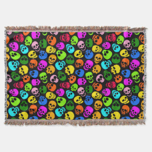 Colourful Skulls pattern in black Throw Blanket