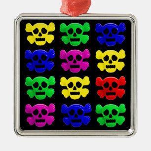 Colourful skulls pattern metal tree decoration