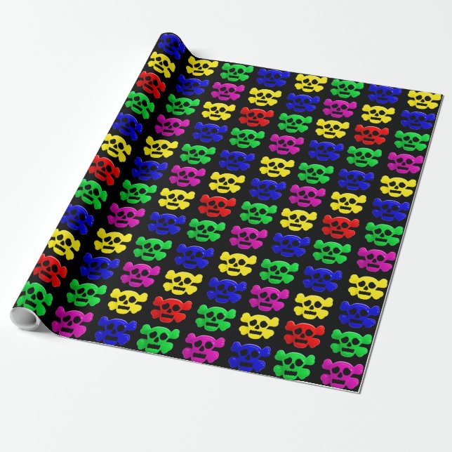 Colourful skulls pattern wrapping paper (Unrolled)