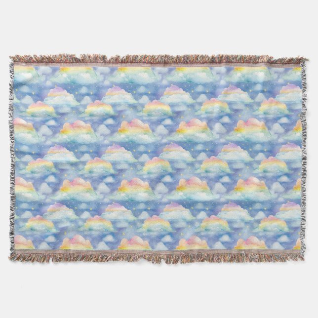 Colourful Sky Background with Clouds, Stars Throw Blanket (Front)