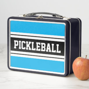 Colourful Sky Blue PICKLEBALL Sports Stripes Text Metal Lunch Box