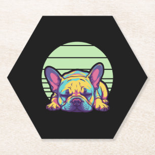 colourful sleeping french bulldog paper coaster