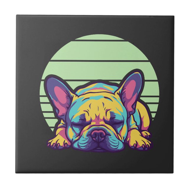 colourful sleeping french bulldog tile (Front)