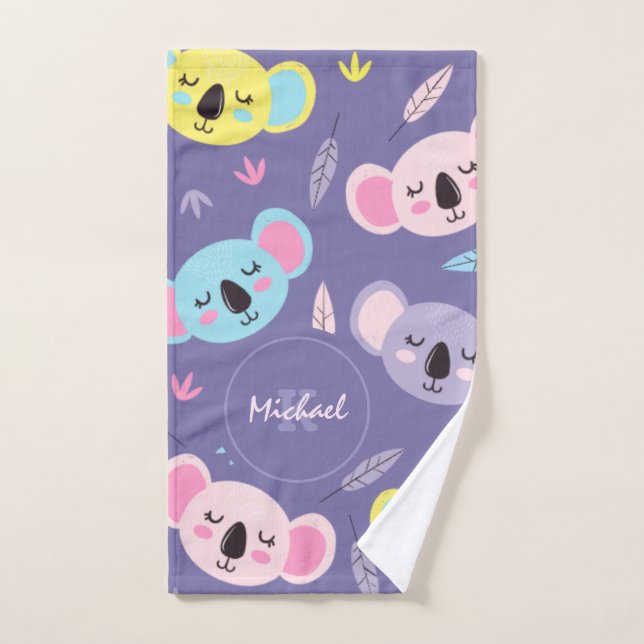 Colourful Sleeping Koala Pattern Name & Initial Ki Hand Towel (Hand Towel)