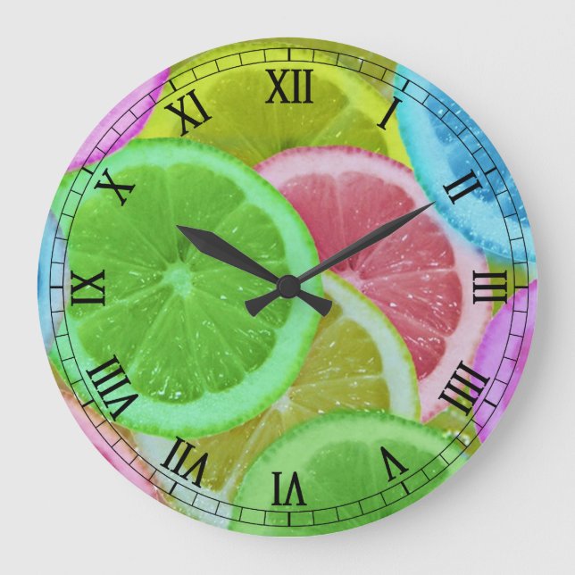 colourful slices of lemon and orange large clock (Front)