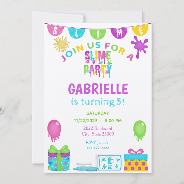 Colourful Slime Kids Birthday Invitation (Front)