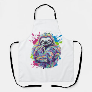 Colourful Sloth Cute Animal Art Funny Graphic Tee Apron