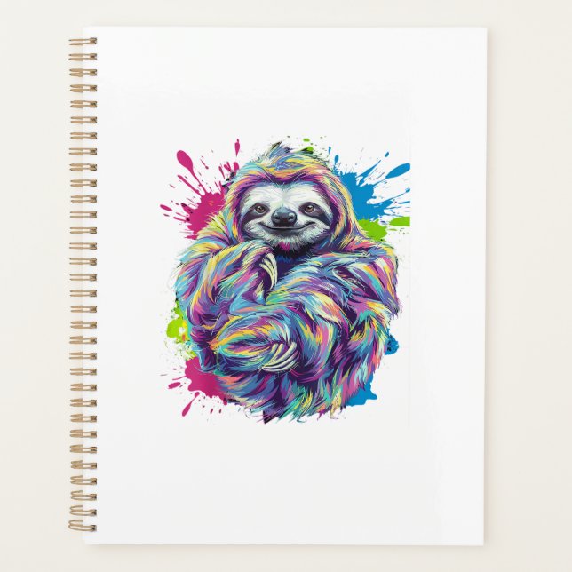 Colourful Sloth Cute Animal Art Funny Graphic Tee  Planner (Front)