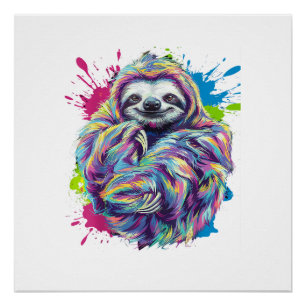 Colourful Sloth Cute Animal Art Funny Graphic Tee Poster
