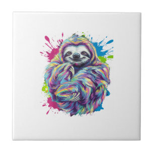 Colourful Sloth Cute Animal Art Funny Graphic Tee Tile