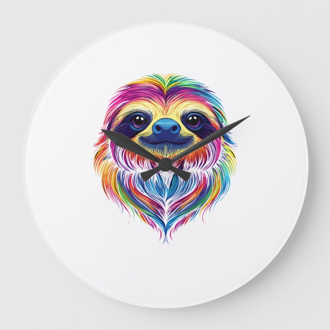 Colourful Sloth Face Cute Rainforest Jungle Animal Large Clock (Front)