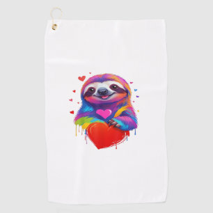 Colourful Sloth T-Shirt - Rainbow Sloth Heart Anim Golf Towel