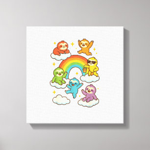 Colourful Sloths With A Rainbow Kawaii Sloth T-Shi Canvas Print