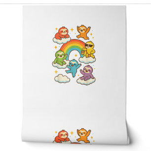 Colourful Sloths With A Rainbow Kawaii Sloth T-Shi Wallpaper