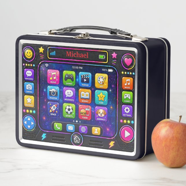 Colourful Smartphone App Screen Tech Interface Metal Lunch Box (In Situ)