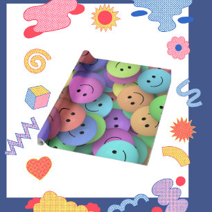 Colourful Smile Emoticon Faces Pattern Graduation Wrapping Paper