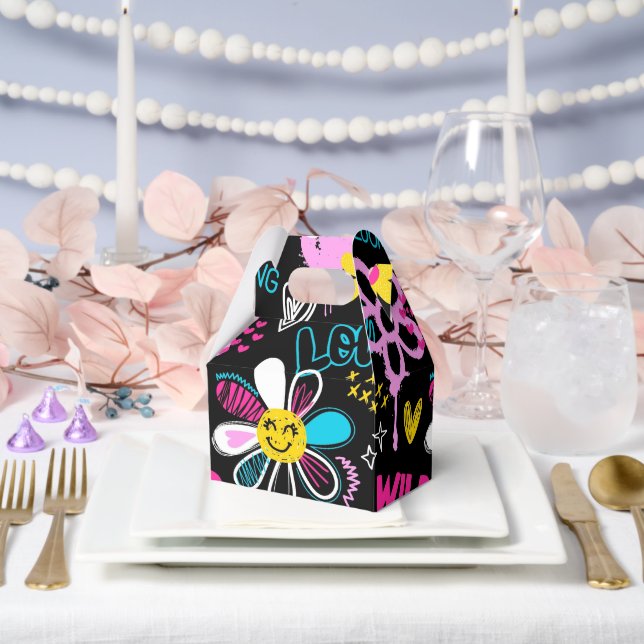 Colourful Smiley Flower Graffiti Pattern Baby Bib Favour Box (Wedding)