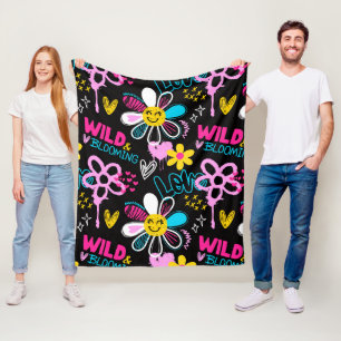 Colourful Smiley Flower Graffiti Pattern Baby Bib Fleece Blanket