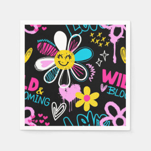 Colourful Smiley Flower Graffiti Pattern Baby Bib Napkin