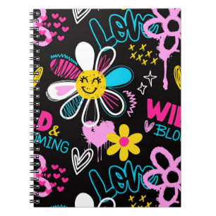 Colourful Smiley Flower Graffiti Pattern Baby Bib Notebook