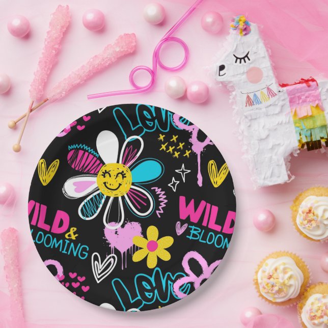 Colourful Smiley Flower Graffiti Pattern Baby Bib Paper Plate (Party)
