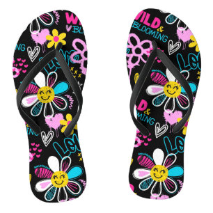 Colourful Smiley Flower Graffiti Pattern Jandals