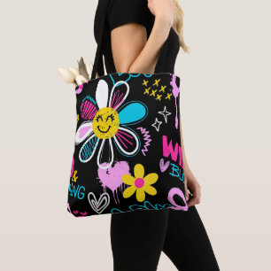 Colourful Smiley Flower Graffiti Pattern  Tote Bag