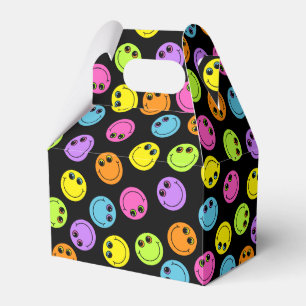 Colourful Smiling Emoji Faces on Black Favour Box